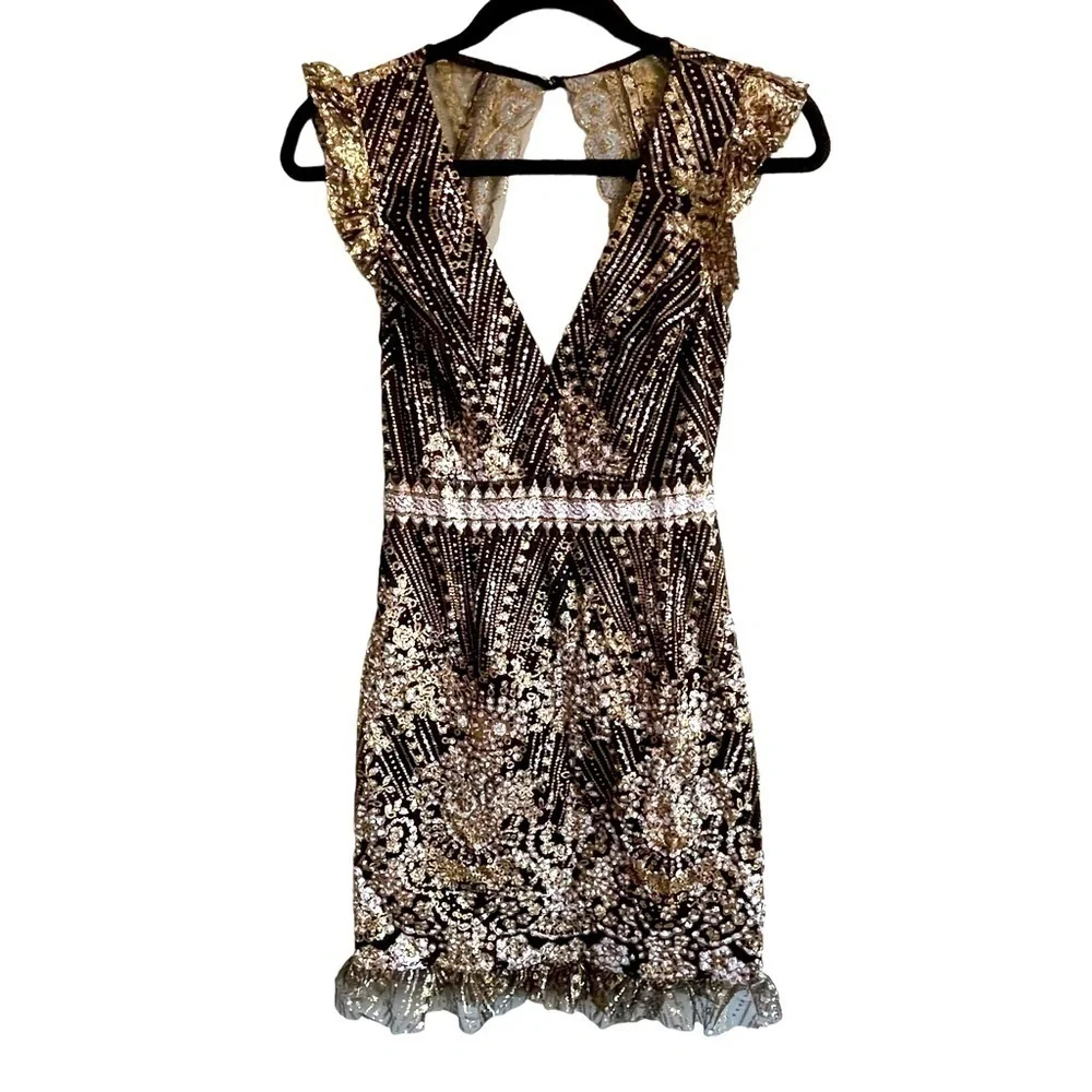 HELLO MOLLY Black& Gold Dress NWT Size XS/ US 2 - Picture 8 of 11